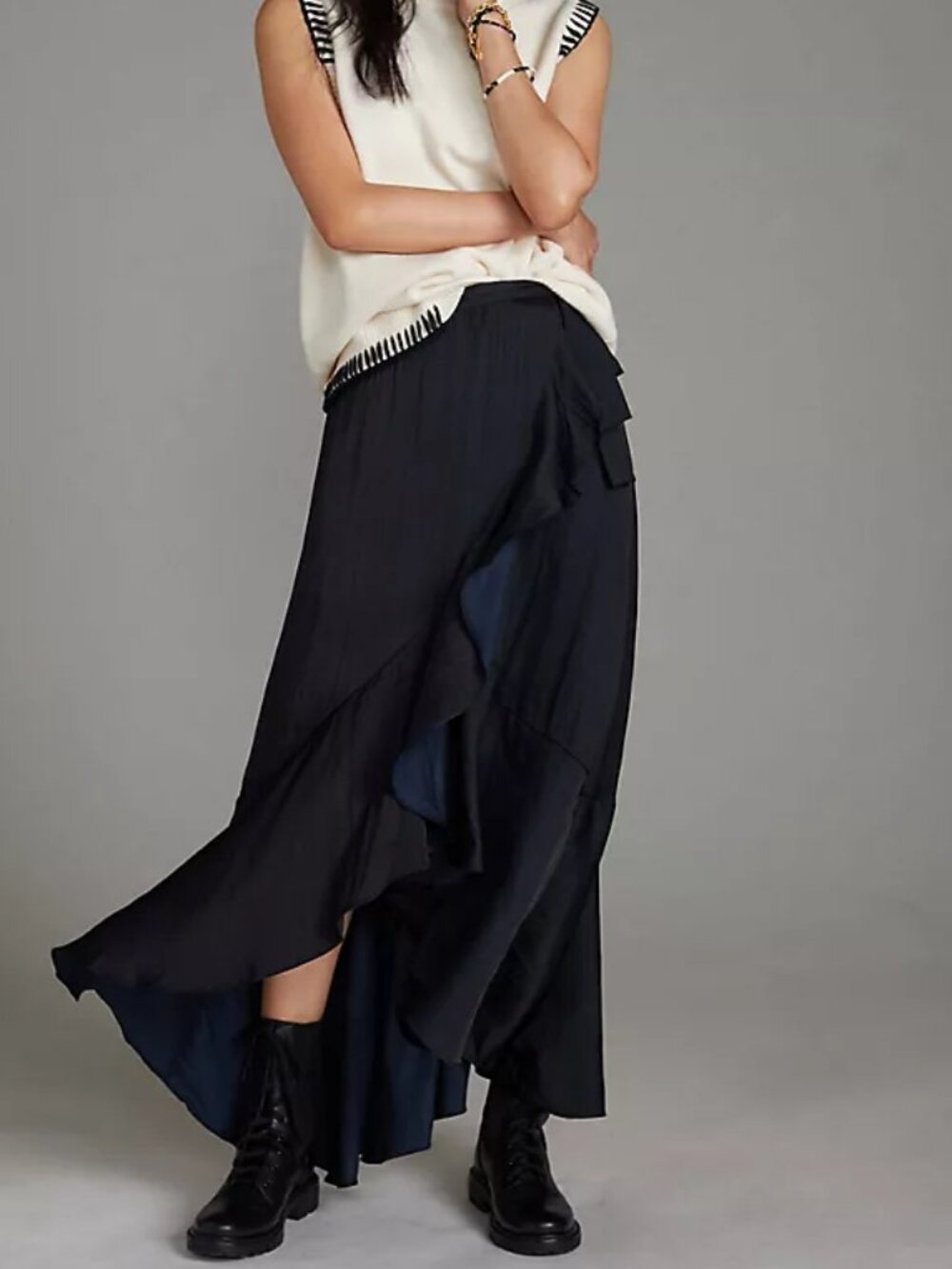 Anthropologie Maeve Ruffled Wrap Maxi Skirt